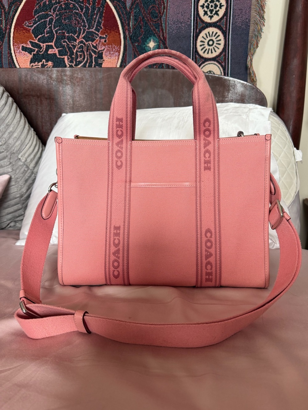 Coach Pink Signature Strap Tote